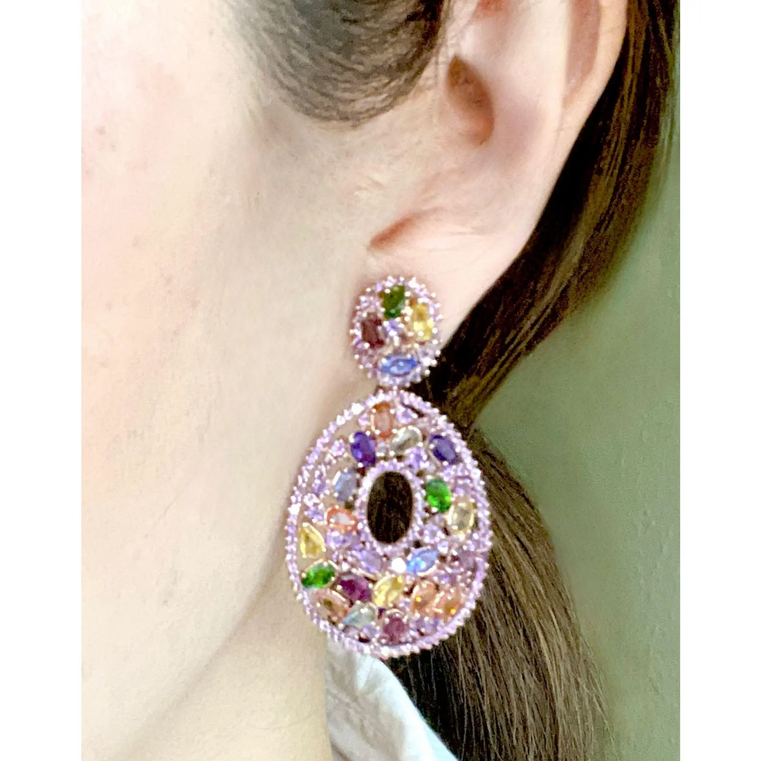 Bochic ‚ÄúFlamenco‚Äù Sapphire & Multi Gem Chandelier Earrings Set 18k Gold & Silver - 2 Pieces