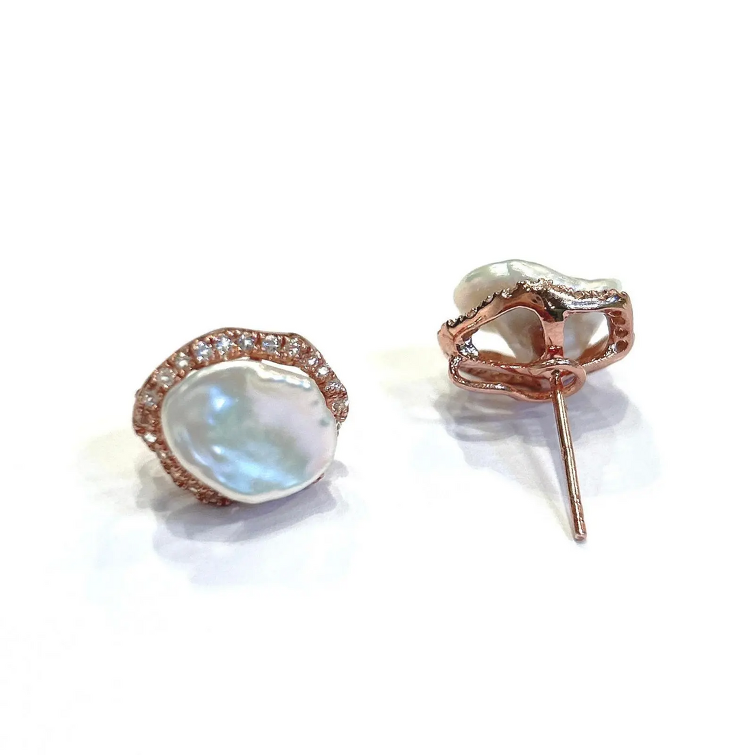 Bochic “Capri” Rose Cut White Topaz & Pearl Earrings Set In 18K Gold & Silver
