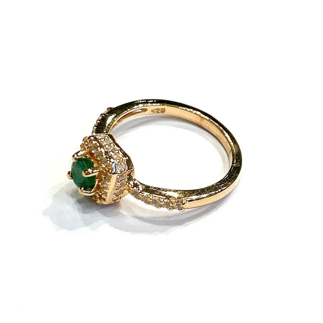 Bochic “Orient” Natural Emerald & Topaz Solitaire Ring Set In 18K Gold & Silver