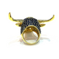 Bochic “Orient” Neoclassical Bull, Ruby & Sapphire Ring Set 18K Gold & Silver
