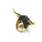 Bochic “Orient” Neoclassical Bull, Ruby & Sapphire Ring Set 18K Gold & Silver