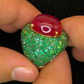 Bochic “Orient” Natural Emerald & Ruby Cocktail Ring Set In 18K Gold & Silver