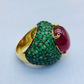 Bochic “Orient” Natural Emerald & Ruby Cocktail Ring Set In 18K Gold & Silver