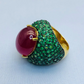 Bochic “Orient” Natural Emerald & Ruby Cocktail Ring Set In 18K Gold & Silver