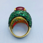 Bochic “Orient” Natural Emerald & Ruby Cocktail Ring Set In 18K Gold & Silver
