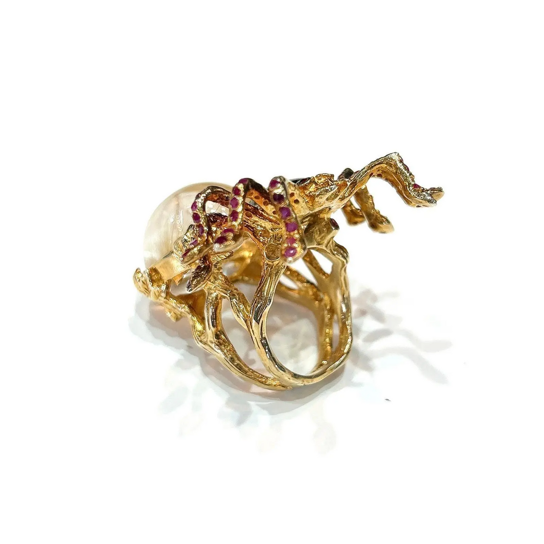 Bochic “Capri” Ruby, Labradorite & Rutile Quartz Ring Set In 18K Gold & Silver