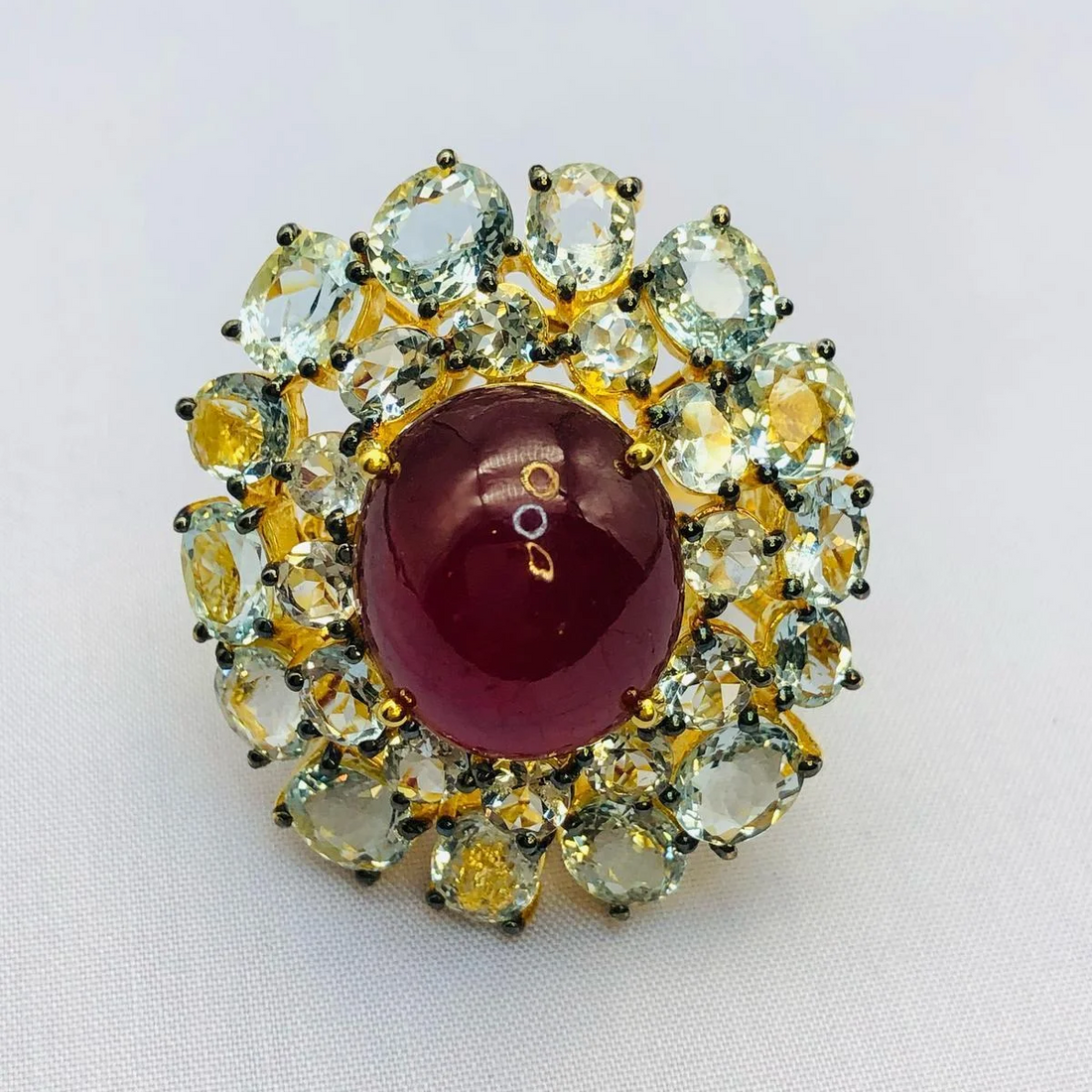 Bochic “Orient” Natural Ruby & Aquamarine Ring Set In 18K Gold & Silver