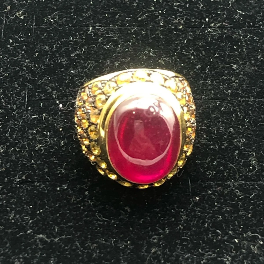Bochic “Orient” Yellow Sapphire & Ruby Cocktail Ring Set In 18K Gold & Silver