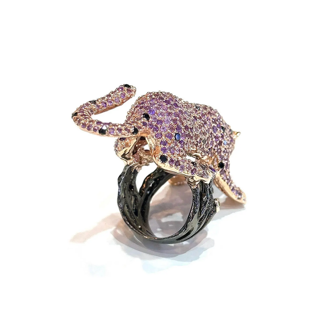 Bochic “Orient” Panthere Amethyst & Sapphire Ring Set In 18K Gold & Silver