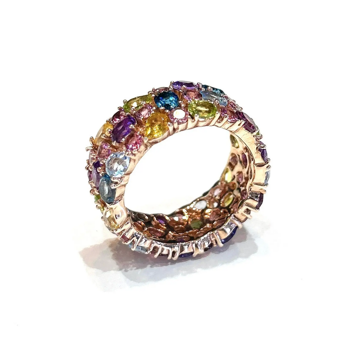 Bochic “Capri” Multi Color Tourmalines & Amethyst Ring Set In 18K Gold & Silver