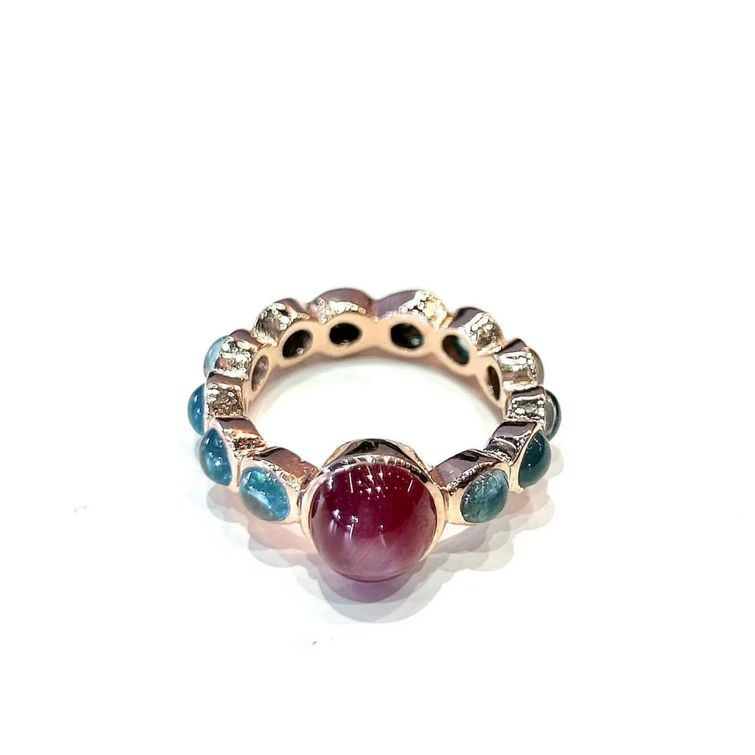 Bochic “Capri” Ruby & Multi Blue Appetite Ring Set In 18K Gold & Silver