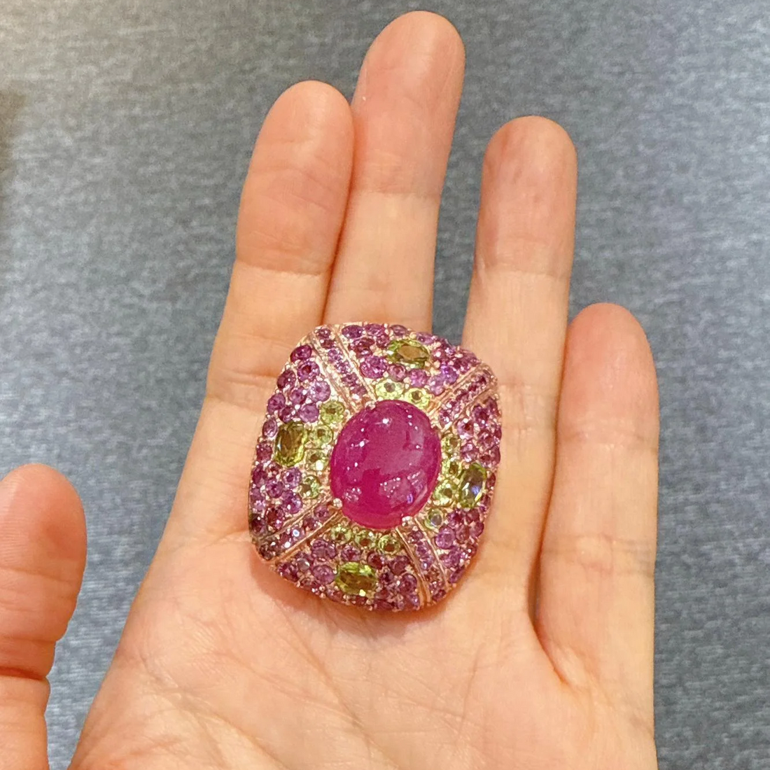 Bochic “Capri” Ruby & Amethyst & Lemon Topaz Ring Set In 18K Gold & Silver