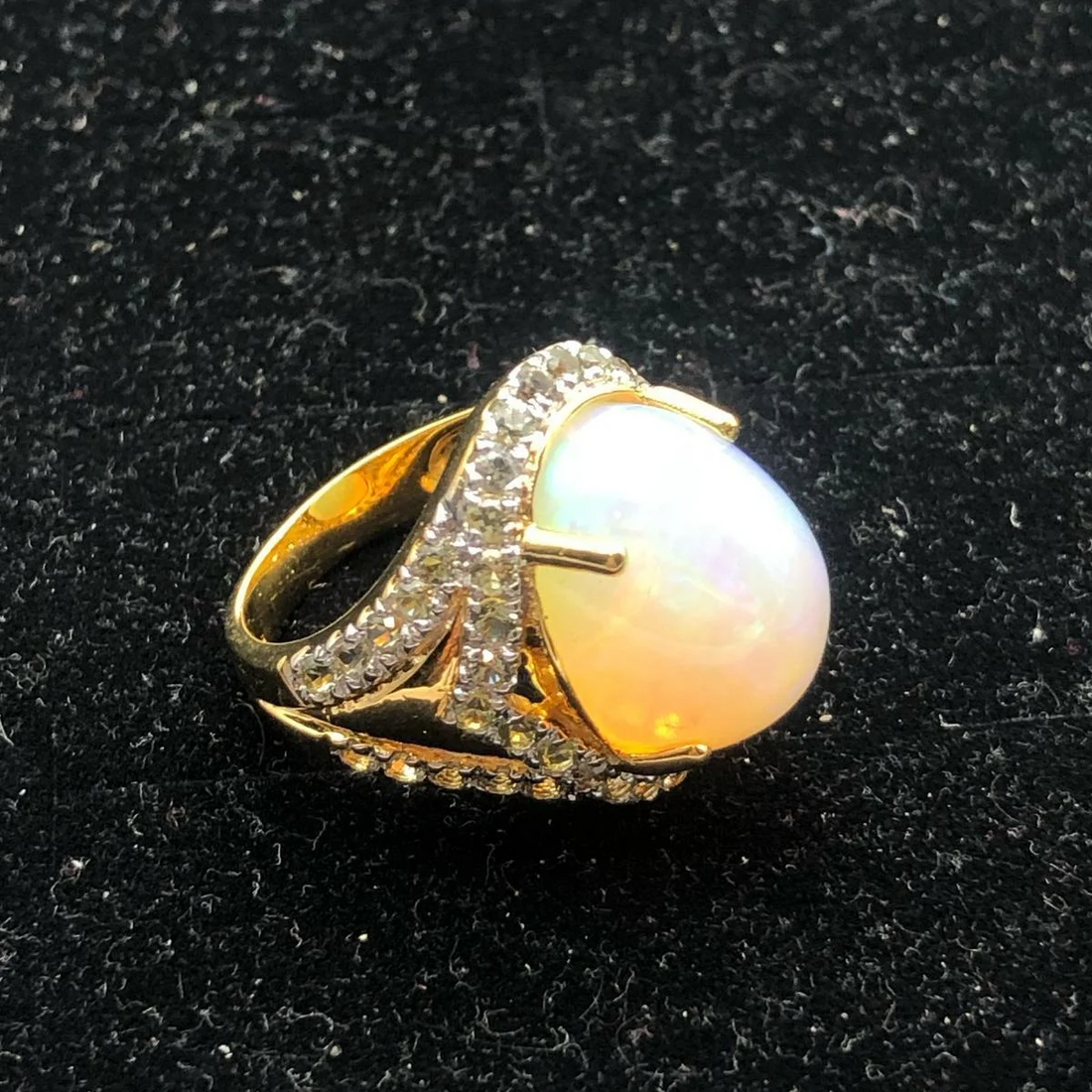 Bochic “Orient” Natural Diamond & Pink Opal Ring Set In 18K Gold & Silver