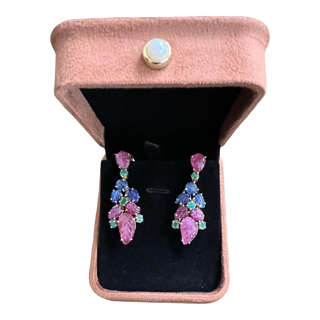 Bochic “Orient” Emerald, Ruby & Multi Sapphire Earrings Set 18K Gold&Silver, 2 pieces