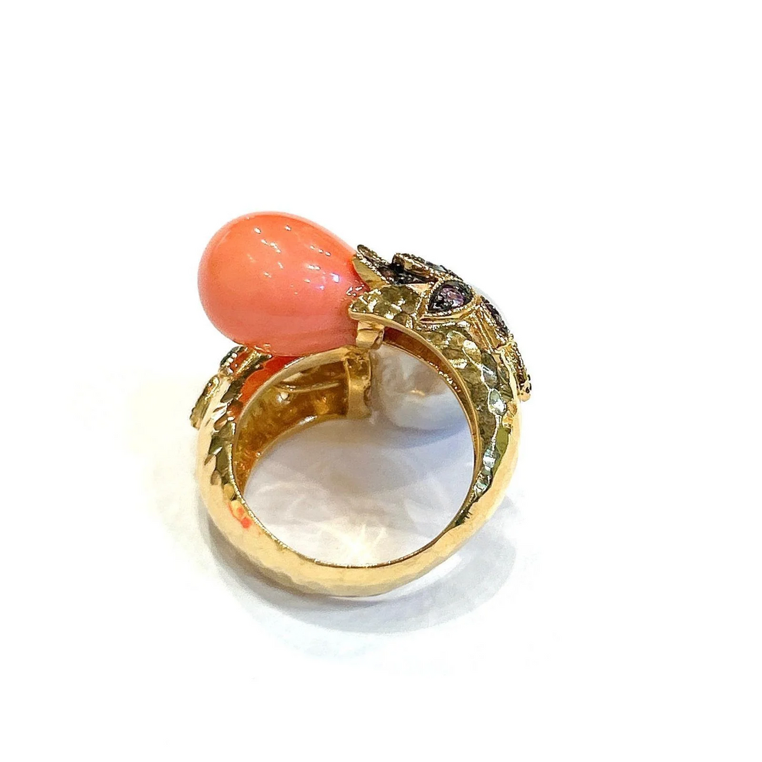 Bochic “Orient” Baroque Pearl & Multi Sapphires Ring Set In 18K Gold & Silver