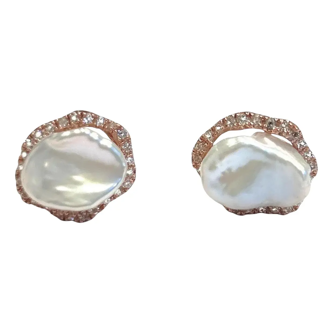 Bochic “Capri” Rose Cut White Topaz & Pearl Earrings Set In 18K Gold & Silver
