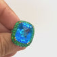 Bochic “Orient” Vintage Natural London Blue Topaz & Emerald Ring Set in 18K Gold & Silver